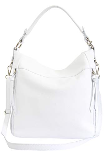 AmbraModa GLX_3 - Damen Handtasche Schultertasche Beutel Hobo bag Umhängetasche aus echtem Leder (Weiß) von AMBRA Moda