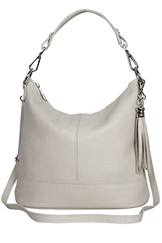 AmbraModa GLX09 - Damen Handtasche Schultertasche Beutel aus Echtleder (Beige) von AMBRA Moda