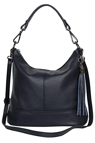 AMBRA Moda GLX09 - Damen Handtasche Schultertasche Beutel aus Echtleder (Dunkelblau) von AMBRA Moda