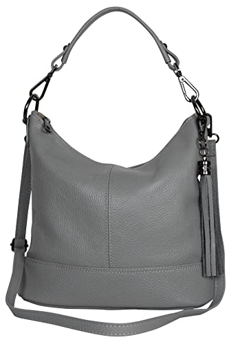 AMBRA Moda GLX09 - Damen Handtasche Schultertasche Beutel aus Echtleder (Grau) von AMBRA Moda