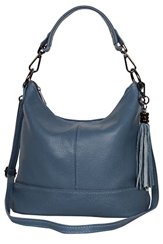 AMBRA Moda GLX09 - Damen Handtasche Schultertasche Beutel aus Echtleder (Graublau) von AMBRA Moda