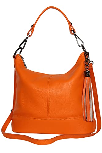 AmbraModa GLX09 - Damen Handtasche Schultertasche Beutel aus Echtleder (Orange) von AMBRA Moda