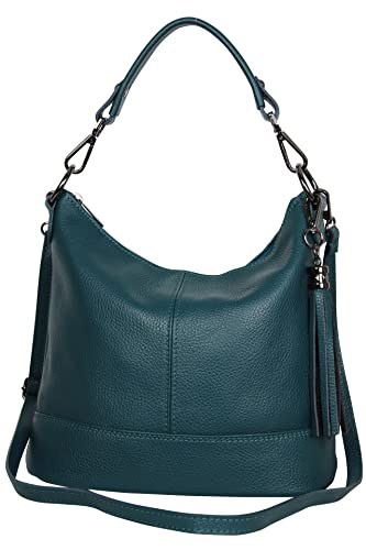 AmbraModa GLX09 - Damen Handtasche Schultertasche Beutel aus Echtleder (Petrol) von AMBRA Moda