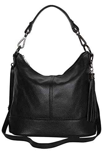 AmbraModa GLX09 - Damen Handtasche Schultertasche Beutel aus Echtleder (Schwarz) von AMBRA Moda