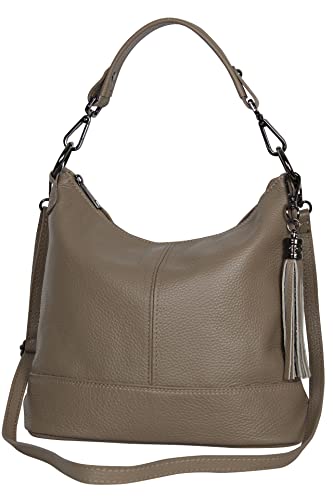 AmbraModa GLX09 - Damen Handtasche Schultertasche Beutel aus Echtleder (Taupe) von AMBRA Moda