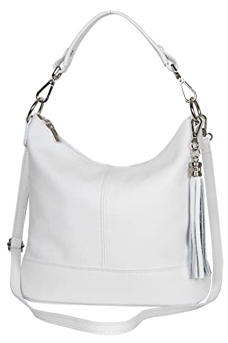 AmbraModa GLX09 - Damen Handtasche Schultertasche Beutel aus Echtleder (Weiß) von AMBRA Moda