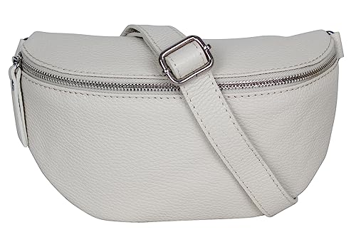 AmbraModa GLX1 - Damen Herren Unisex kleine Hüfttasche Gürteltasche Bauchtasche Umhängetasche aus Echtleder (Beige Creme) von AMBRA Moda