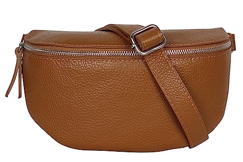 AmbraModa GLX1 - Damen Herren Unisex kleine Hüfttasche Gürteltasche Bauchtasche Umhängetasche aus Echtleder (Camelbraun) von AMBRA Moda