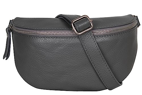 AmbraModa GLX1 - Damen Herren Unisex kleine Hüfttasche Gürteltasche Bauchtasche Umhängetasche aus Echtleder (Dunkelgrau) von AMBRA Moda