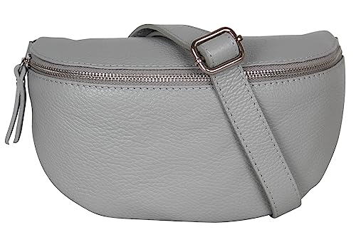 AmbraModa GLX1 - Damen Herren Unisex kleine Hüfttasche Gürteltasche Bauchtasche Umhängetasche aus Echtleder (Grau) von AMBRA Moda