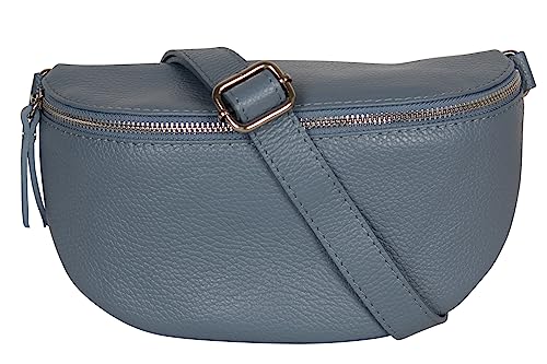 AmbraModa GLX1 - Damen Herren Unisex kleine Hüfttasche Gürteltasche Bauchtasche Umhängetasche aus Echtleder (Graublau) von AMBRA Moda