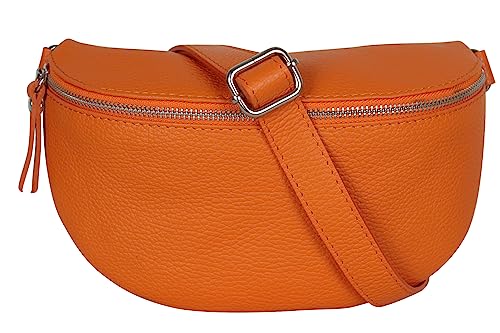 AmbraModa GLX1 - Damen Herren Unisex kleine Hüfttasche Gürteltasche Bauchtasche Umhängetasche aus Echtleder (Orange) von AMBRA Moda