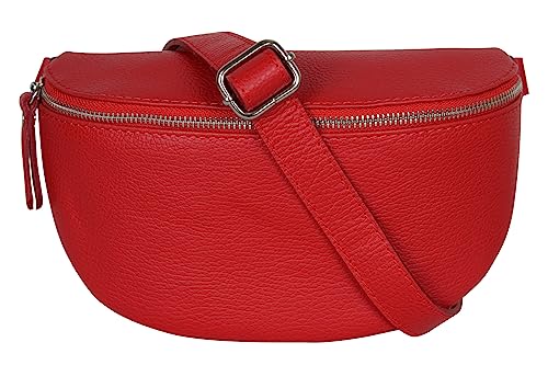 AmbraModa GLX1 - Damen Herren Unisex kleine Hüfttasche Gürteltasche Bauchtasche Umhängetasche aus Echtleder (Rot) von AMBRA Moda