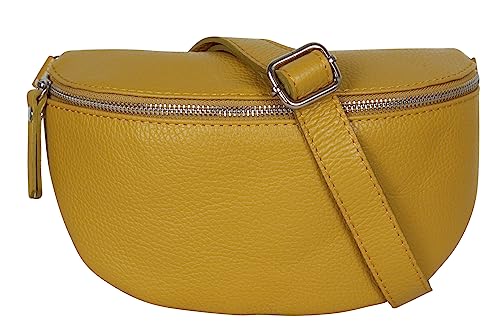 AmbraModa GLX1 - Damen Herren Unisex kleine Hüfttasche Gürteltasche Bauchtasche Umhängetasche aus Echtleder (Senfgelb) von AMBRA Moda