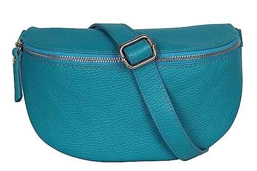 AmbraModa GLX1 - Damen Herren Unisex kleine Hüfttasche Gürteltasche Bauchtasche Umhängetasche aus Echtleder (Türkis Aquamarin) von AMBRA Moda