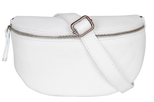 AmbraModa GLX1 - Damen Herren Unisex kleine Hüfttasche Gürteltasche Bauchtasche Umhängetasche aus Echtleder (Weiß) von AMBRA Moda