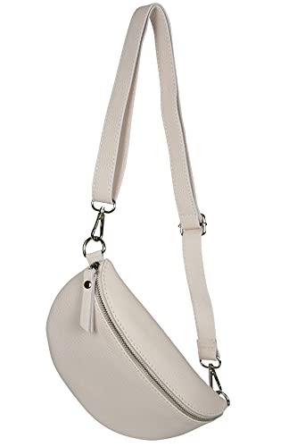 AmbraModa GLX10 - Damen Herren Unisex kleine Hüfttasche Gürteltasche Bauchtasche Umhängetasche aus Echtleder (Beige) von AMBRA Moda