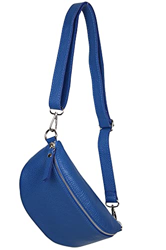 AMBRA Moda GLX10 - Damen Herren unisex kleine Hüfttasche Gürteltasche Bauchtasche Umhängetasche aus Echtleder (Blau) von AMBRA Moda