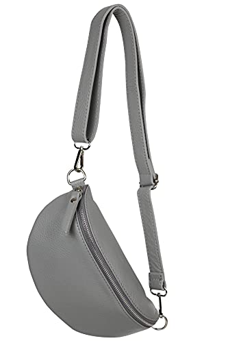 AmbraModa GLX10 - Damen Herren Unisex kleine Hüfttasche Gürteltasche Bauchtasche Umhängetasche aus Echtleder (Grau) von AMBRA Moda
