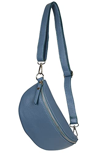 AmbraModa GLX10 - Damen Herren Unisex kleine Hüfttasche Gürteltasche Bauchtasche Umhängetasche aus Echtleder (Graublau) von AmbraModa