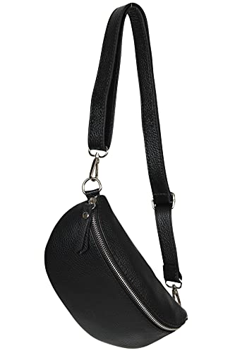 AmbraModa GLX10 - Damen Herren Unisex kleine Hüfttasche Gürteltasche Bauchtasche Umhängetasche aus Echtleder (Schwarz) von AMBRA Moda