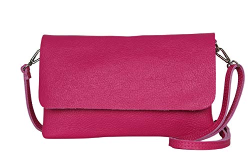 AmbraModa GLX11 - Crossbodytas, Clutch, telefoontas van echt leer met afneembaar en verstelbare schouderriem, passend voor mobiele telefoons en tablets tot 7 inch (Fuxia) von AmbraModa