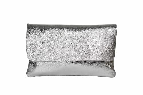 AMBRA Moda GLX11 - Crossbodytas, Clutch, telefoontas van echt leer met afneembaar en verstelbare schouderriem, passend voor mobiele telefoons en tablets tot 7 inch (Silbergrau Metallic) von AMBRA Moda