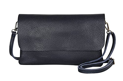 AMBRA Moda GLX11 - Damen Umhängetasche, Clutch, Handytasche aus echtem Leder mit abnehmbarem und verstellbarem Schultergurt, geeignet für Handys und Tablets bis zu 7 Zoll (Dunkelblau) von AMBRA Moda