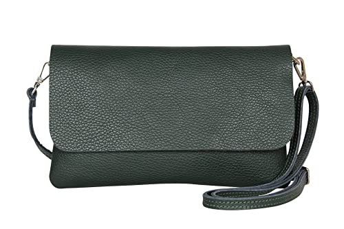 AmbraModa GLX11 - Damen Umhängetasche, Clutch, Handytasche aus echtem Leder mit abnehmbarem und verstellbarem Schultergurt, geeignet für Handys und Tablets bis zu 7 Zoll (Dunkelgrün) von AMBRA Moda