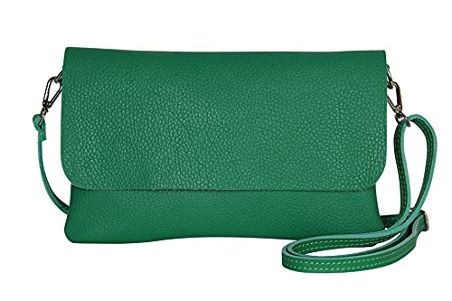 AmbraModa GLX11 - Damen Umhängetasche, Clutch, Handytasche aus echtem Leder mit abnehmbarem und verstellbarem Schultergurt, geeignet für Handys und Tablets bis zu 7 Zoll (Grasgrün) von AMBRA Moda