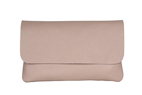 AmbraModa GLX11 - Damen Umhängetasche, Clutch, Handytasche aus echtem Leder mit abnehmbarem und verstellbarem Schultergurt, geeignet für Handys und Tablets bis zu 7 Zoll (Nuderosa) von AmbraModa