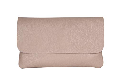 AmbraModa GLX11 - Damen Umhängetasche, Clutch, Handytasche aus echtem Leder mit abnehmbarem und verstellbarem Schultergurt, geeignet für Handys und Tablets bis zu 7 Zoll (Nuderosa) von AMBRA Moda