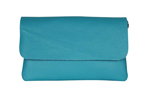AMBRA Moda GLX11 - Damen Umhängetasche, Clutch, Handytasche aus echtem Leder mit abnehmbarem und verstellbarem Schultergurt, geeignet für Handys und Tablets bis zu 7 Zoll (Türkis) von AMBRA Moda