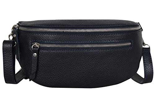 AmbraModa GLX2 - Damen Herren Unisex kleine Hüfttasche Gürteltasche Bauchtasche Umhängetasche aus Echtleder (Dunkelblau) von AMBRA Moda