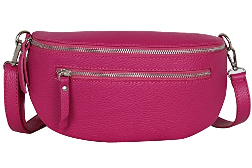 AmbraModa GLX2 - Damen Herren Unisex kleine Hüfttasche Gürteltasche Bauchtasche Umhängetasche aus Echtleder (Fuchsia) von AMBRA Moda