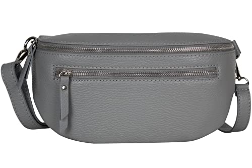 AmbraModa GLX2 - Damen Herren Unisex kleine Hüfttasche Gürteltasche Bauchtasche Umhängetasche aus Echtleder (Grau) von AMBRA Moda