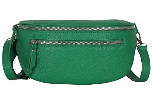 AmbraModa GLX2 - Damen Herren Unisex kleine Hüfttasche Gürteltasche Bauchtasche Umhängetasche aus Echtleder (Grün) von AMBRA Moda