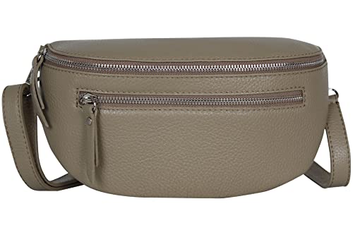 AmbraModa GLX2 - Damen Herren Unisex kleine Hüfttasche Gürteltasche Bauchtasche Umhängetasche aus Echtleder (Helltaupe) von AMBRA Moda