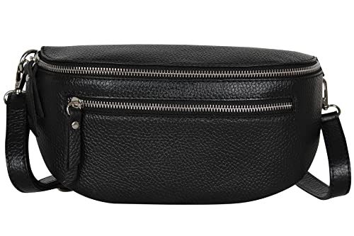 AmbraModa GLX2 - Damen Herren Unisex kleine Hüfttasche Gürteltasche Bauchtasche Umhängetasche aus Echtleder (Schwarz) von AMBRA Moda