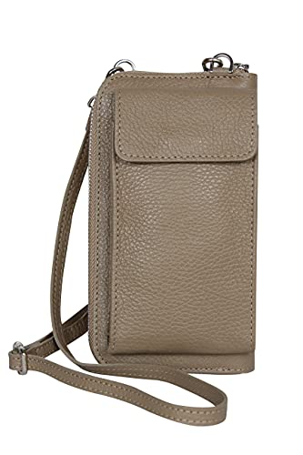 AmbraModa GLX21 - multifunktionale Damen Handytasche, Umhängetasche, Geldbörse aus echtem Leder, geeignet für Handys bis 6,5 Zoll (Beige Sand) von AMBRA Moda