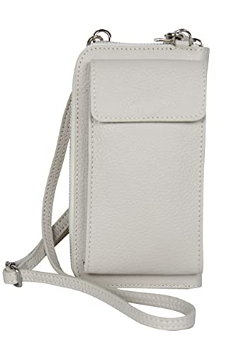 AmbraModa GLX21 - multifunktionale Damen Handytasche, Umhängetasche, Geldbörse aus echtem Leder, geeignet für Handys bis 6,5 Zoll (Beige creme) von AmbraModa