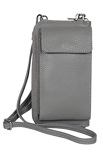 AmbraModa GLX21 - multifunktionale Damen Handytasche, Umhängetasche, Geldbörse aus echtem Leder, geeignet für Handys bis 6,5 Zoll (Grau) von AMBRA Moda