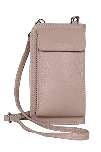 AmbraModa GLX21 - multifunktionale Damen Handytasche, Umhängetasche, Geldbörse aus echtem Leder, geeignet für Handys bis 6,5 Zoll (Nuderosa) von AMBRA Moda