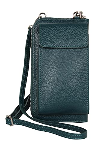 AmbraModa GLX21 - multifunktionale Damen Handytasche, Umhängetasche, Geldbörse aus echtem Leder, geeignet für Handys bis 6,5 Zoll (Petrol) von AMBRA Moda