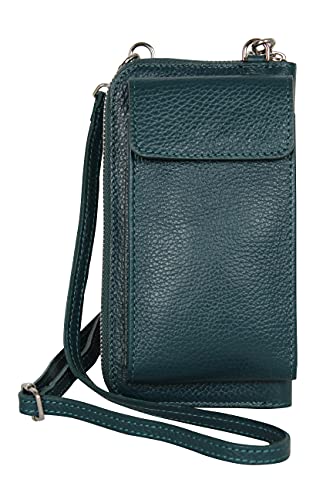 AMBRA Moda GLX21 - multifunktionale Damen Handytasche, Umhängetasche, Geldbörse aus echtem Leder, geeignet für Handys bis 6,5 Zoll (Petrol) von AMBRA Moda