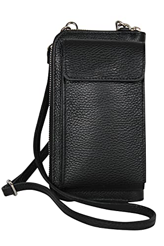 AmbraModa GLX21 - multifunktionale Damen Handytasche, Umhängetasche, Geldbörse aus echtem Leder, geeignet für Handys bis 6,5 Zoll (Schwarz) von AMBRA Moda