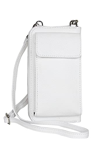 AMBRA Moda GLX21 - multifunktionale Damen Handytasche, Umhängetasche, Geldbörse aus echtem Leder, geeignet für Handys bis 6,5 Zoll (Weiß) von AMBRA Moda