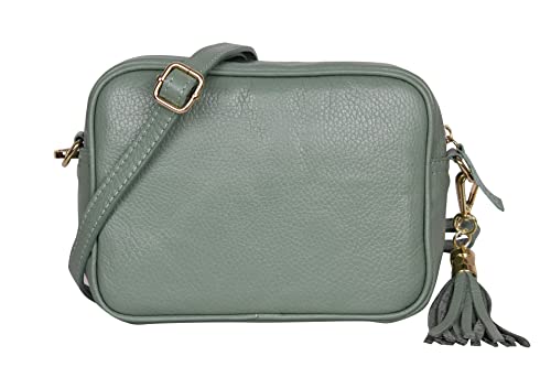 AMBRA Moda GLX8 - Damen Handtasche Umhängetasche Schultertasche Handytasche aus genarbtem Rindsleder (Avocadogrün) von AMBRA Moda