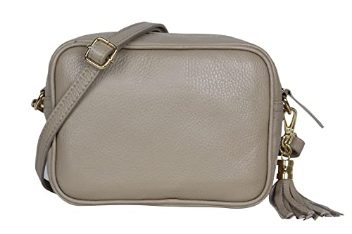 AmbraModa GLX8 - Damen Handtasche Umhängetasche Schultertasche Handytasche aus genarbtem Rindsleder (Beige Sand) von AMBRA Moda