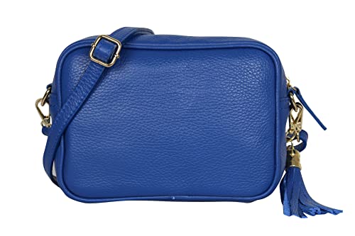 AmbraModa GLX8 - Damen Handtasche Umhängetasche Schultertasche Handytasche aus genarbtem Rindsleder (Blau) von AMBRA Moda